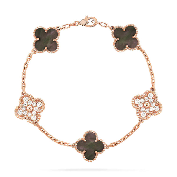ˇShiny JewelryˇCLOVER 5 MOTIFS DARK MOP AND DIAMONDS BRACELET